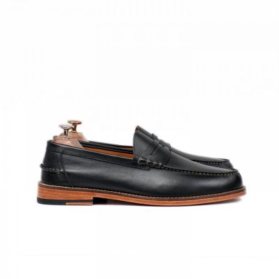 Sepatu Loafer Premium Pria kulit sapi asli Hitam Pantofel Ruby Black
